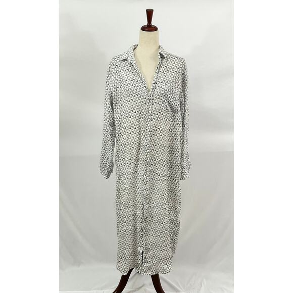 FRANK & EILEEN M Medium Black White Geometric Linen Maxi Rory Shirtdress Dress - Picture 10 of 10